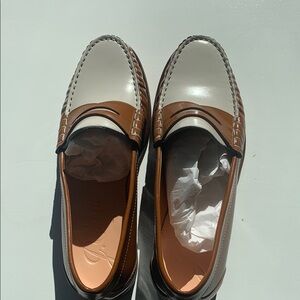 J. Crew Brown and White Classic Leather Flats